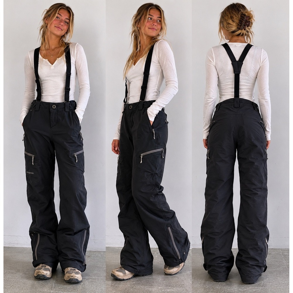 Patagonia Dual Point Alpine Pants Black Softshell Ski Suspender Women Size 2